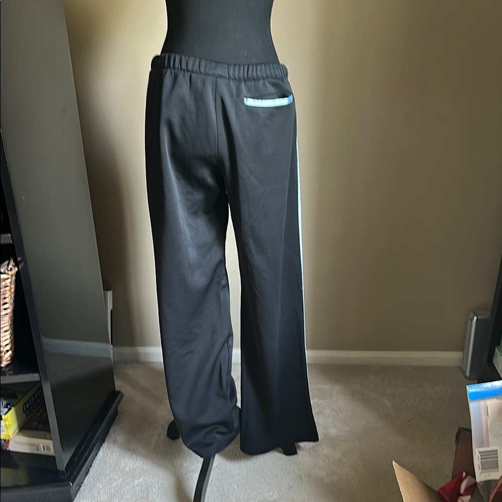 Adidas Black Track Pants with Light Blue Stripes/ Back Pocket - Picture 6 of 14